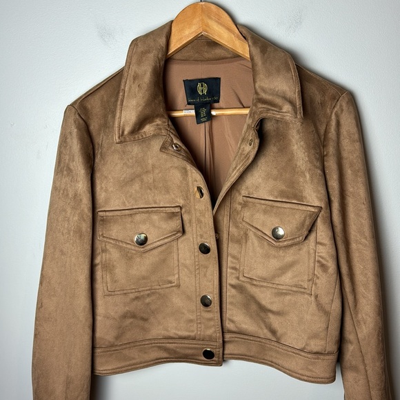 House of Harlow Brown Faux Suede Cropped Jacket Medium - Picture 2 of 5